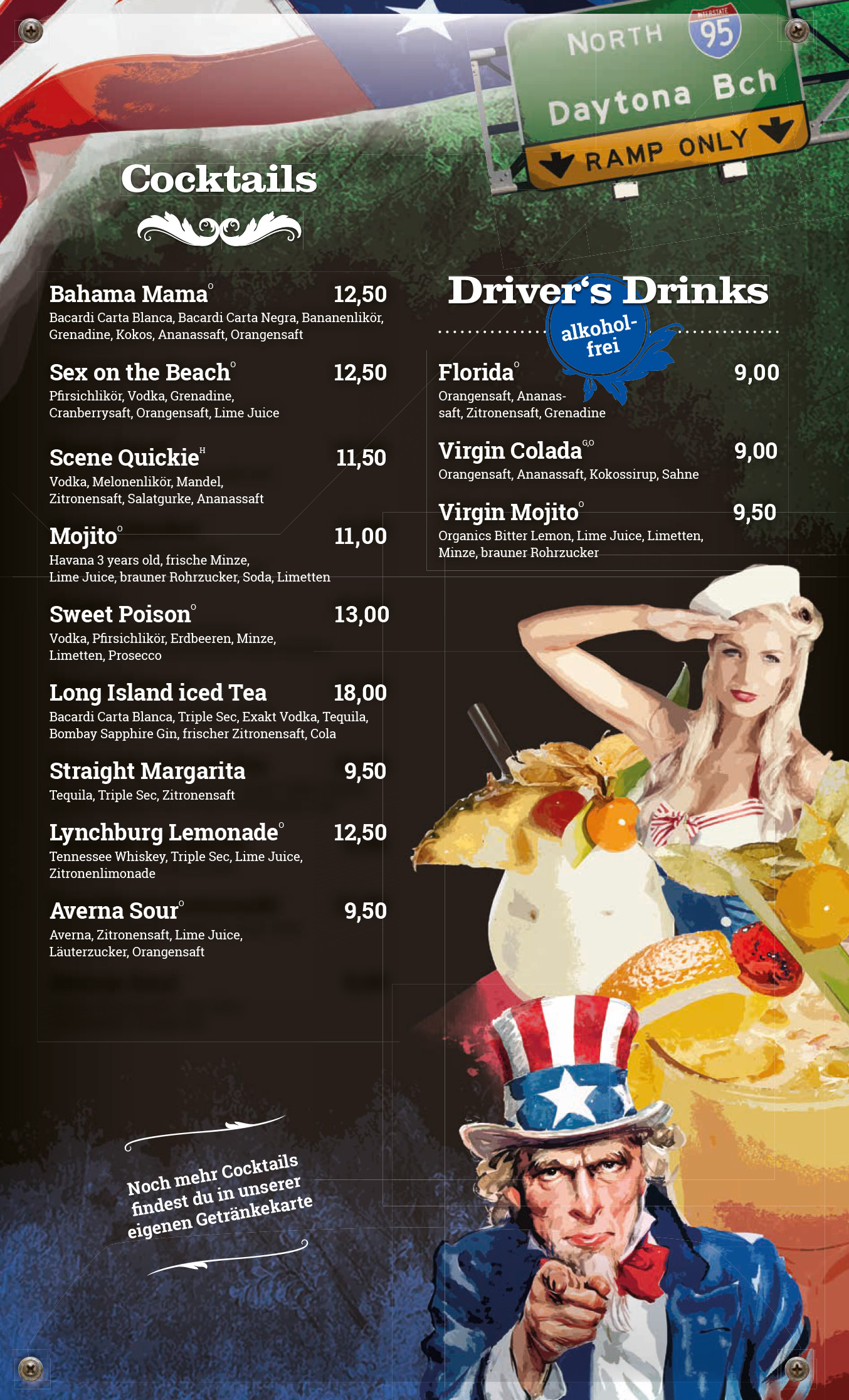 Ausgewählte Cocktails mit und ohne Alkohol
