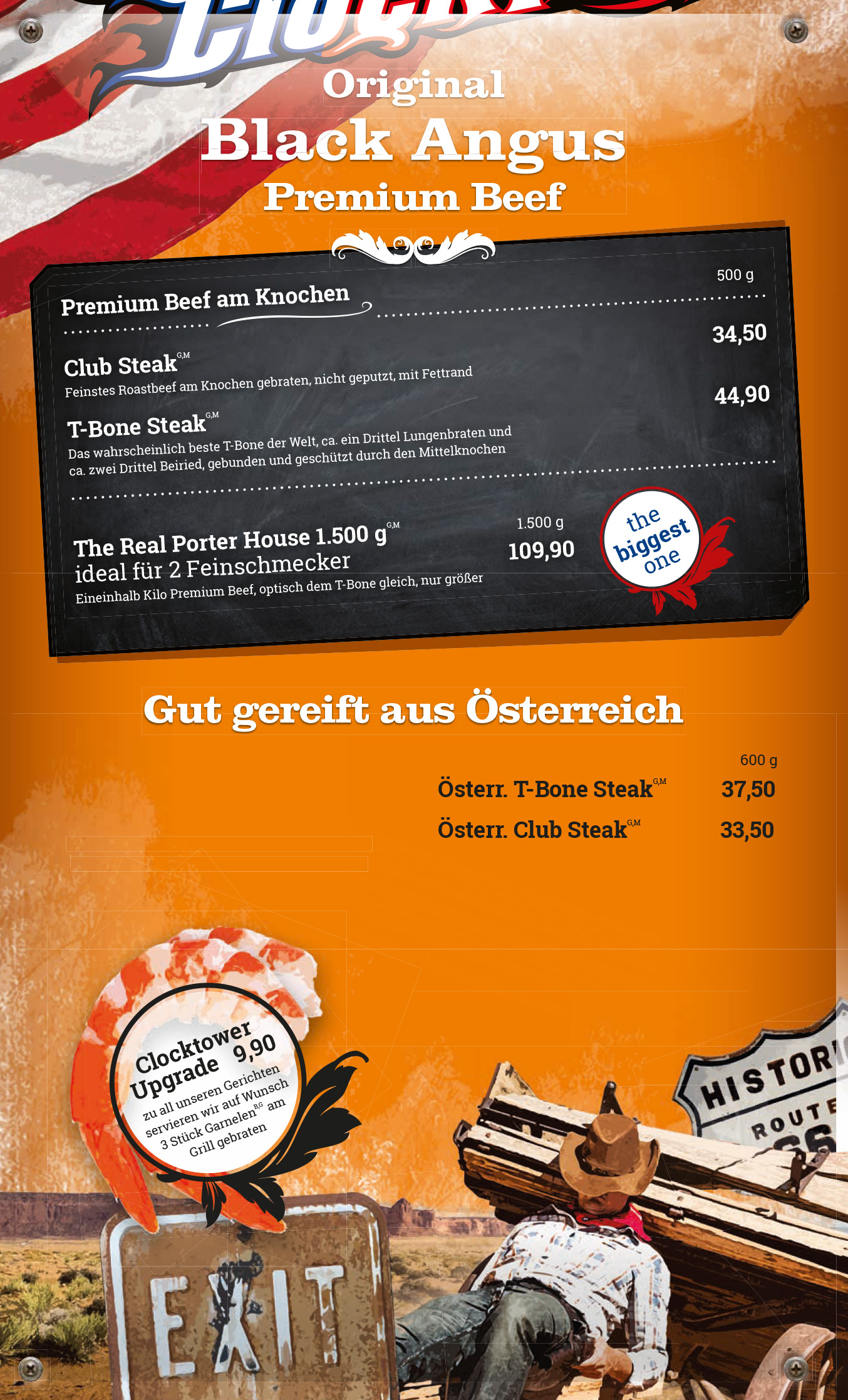 Gerichte aus der Speisekarte vom "Original Angus Premium Beef"