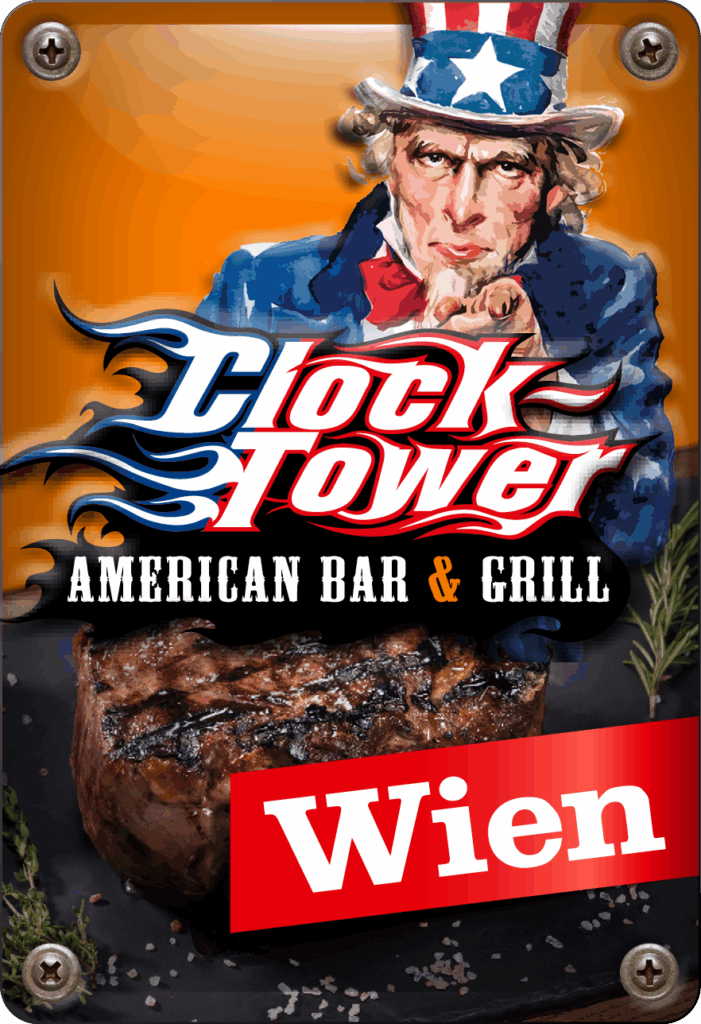 Vintage-Schild zu Clocktower Wien-Süd